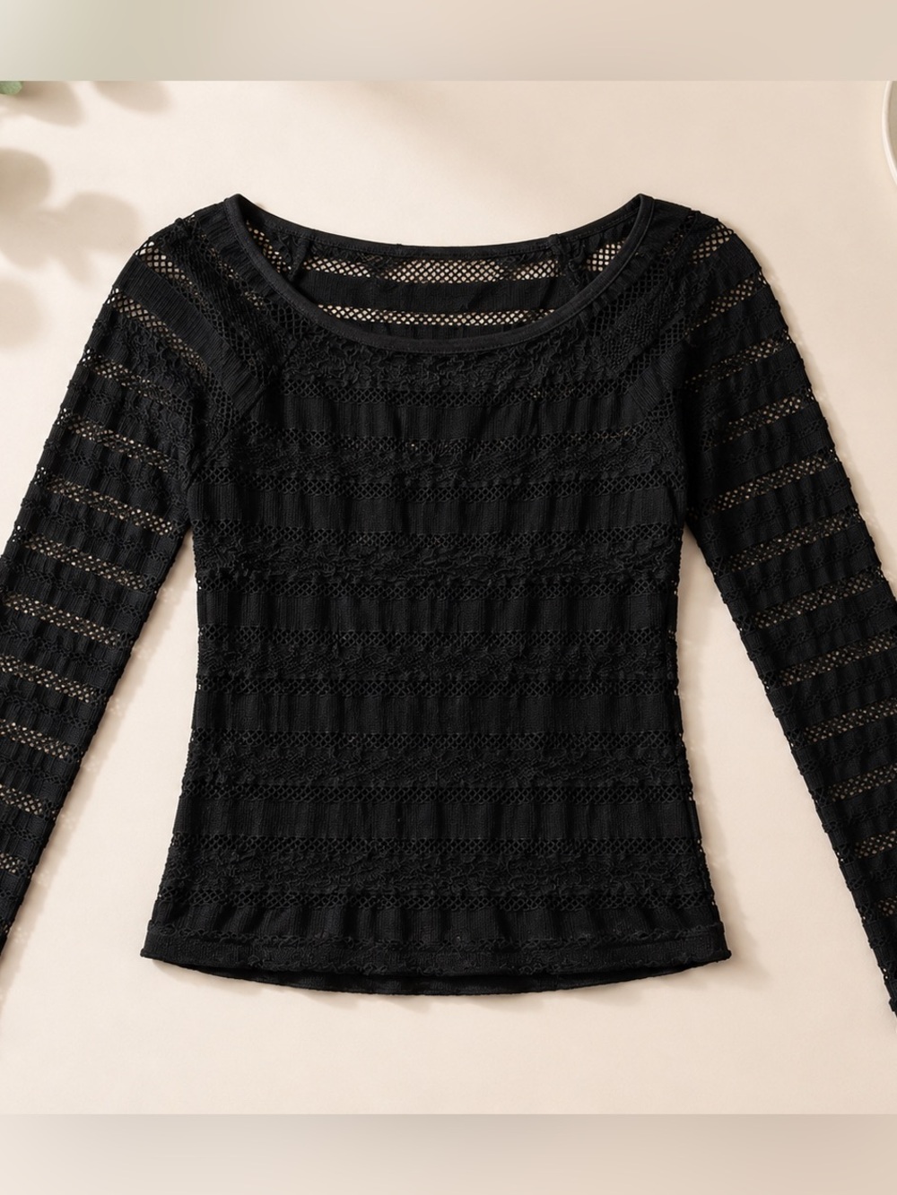 Free People Movement Black Lace Open Knit Long Sleeve Top M/L NWT